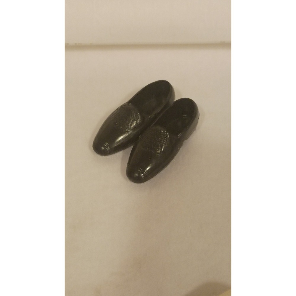 Vintage Ken Doll Black Loafers Slip On Dress Shoes Miniature Male Doll Accessory